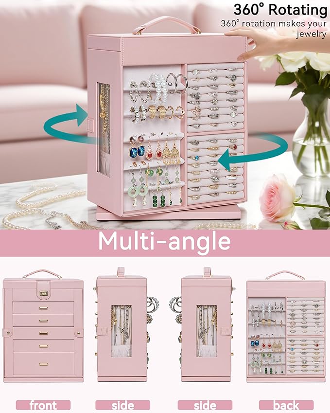AKOZLIN 360° Rotating Jewelry Box 6-Tier Organizer Functional Jewelry Storage Case for Women Girls Ring Necklace Earring Brac