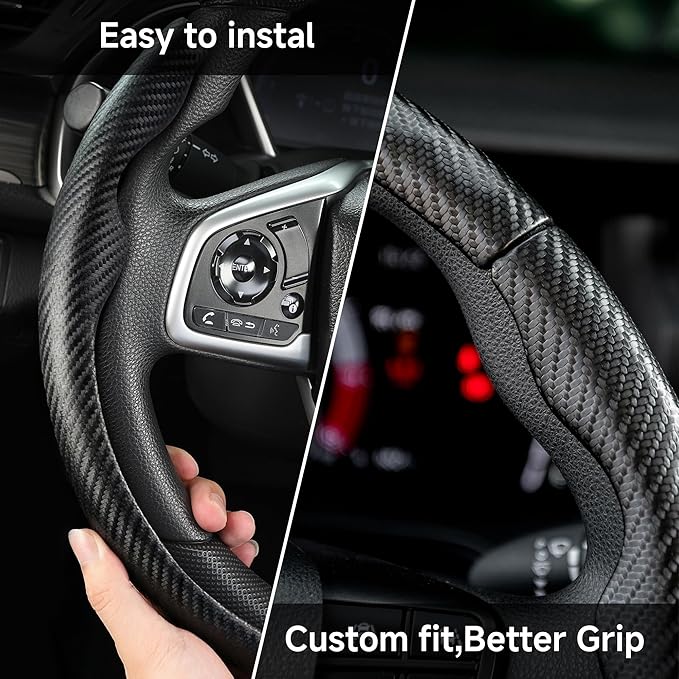 West Llama Carbon Fiber Steering Wheel Covers,3 Piece Car Wheel Cover Universal Fit 99% Cars(Matte Black)