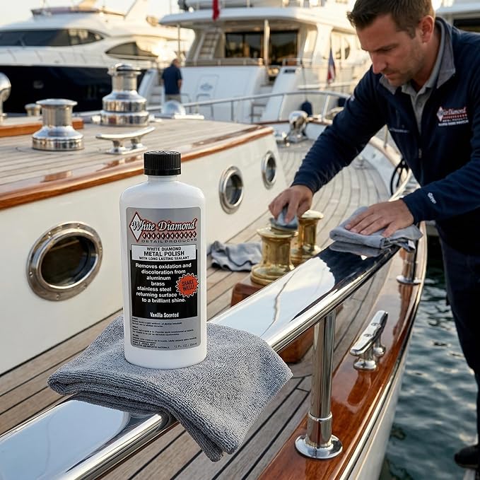 Schultz Laboratories Metal Polish with Long Lasting Sealant, 12 fl oz is a Cleaner, Polisher and protectant All in one. Removes Oxidation and Discoloration from Aluminum, Brass, Chrome and More