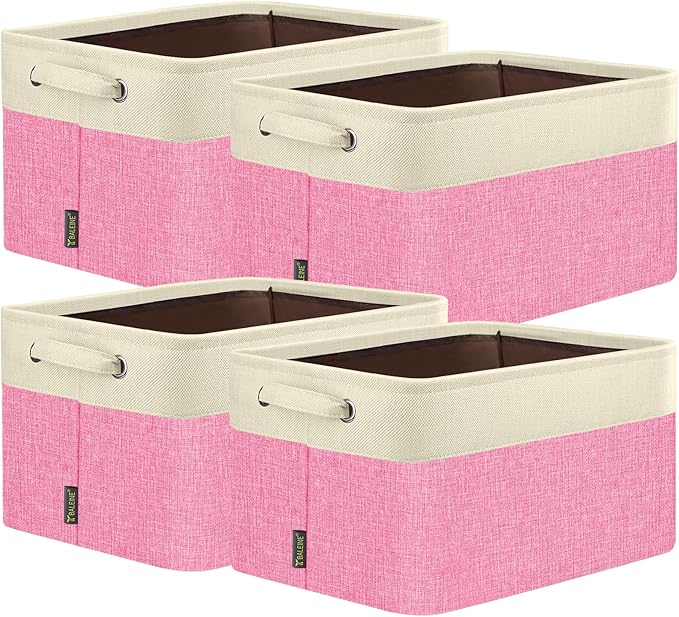 BALEINE 4 Pack Fabric Closet Storage Bins for Shelves, Linen Closet Organizers and Storage, Decorative Baskets for Organizing