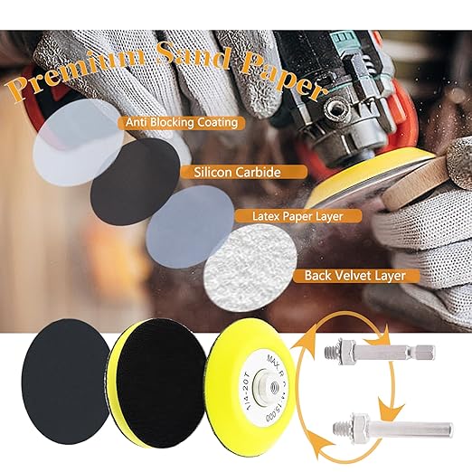 134Pcs Sandpaper 3Inch Sanding Disc Drill Polishing Kit, Wet Sanding Paper Headlight Restoration Kit, 60-10000Grit Hook & Loo