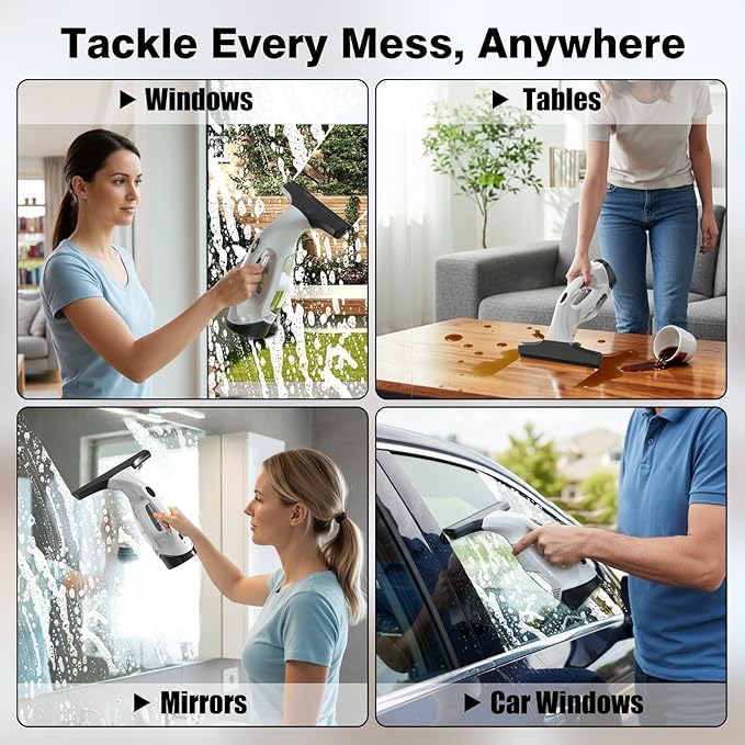 Window Vacuum Squeegee Cordless, Electric Window Cleaner Tool with Water Collection Tank, Window Cleaning Kit Shower Squeegee