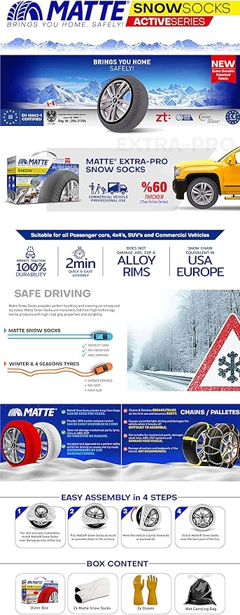 Auto Snow Socks for Tires, Emergency Traction Vehicles Safe Travel on Ice, Frost, Snow, Extra Durable Chains Equivalent Tire 