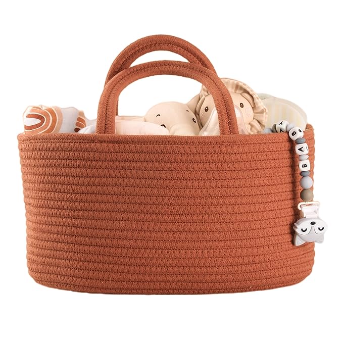 Baby Diaper Caddy Organizer for Girl Boy Cotton Rope Nursery Storage Bin Basket Portable Holder Tote Bag for Changing Table C
