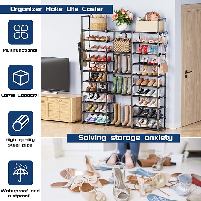Mavivegue 10 Tiers Shoe Rack Tall Shoe Organizer Shoe Storage 55-65 Pairs Vertical Shoe Shelf Large Shoe Rack Organizer Stack
