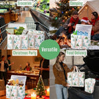 VENO 2 Pack Cooler Bag, Insulated Grocery Bags for Food Delivery, Collapsible Cooler, Reusable Shopping Bags for Groceries, Hard Bottom, Water Resistant, Zippered, Foldable (Pastel Forest, 2 Pack)