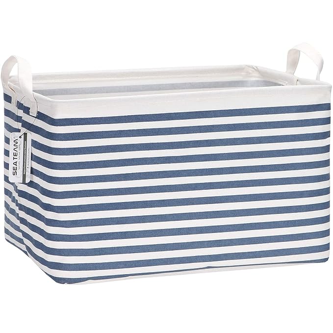 Sea Team 2-Pack Collapsible Canvas Fabric Storage Basket with Handles, Rectangle Waterproof Storage Bin, Box, Cube, Foldable 