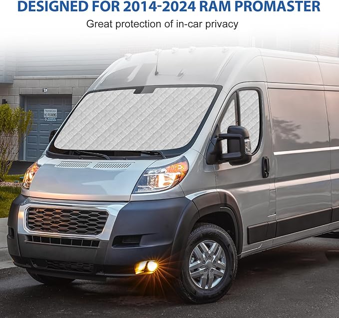 Windshield Sun Shade 3 Set for 2014-2024 Ram ProMaster, Insulated Front Seat Side Sunshade for All Seasons, Blockout UV Reflector Privacy Protection