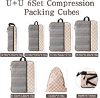 U+U 6 Set Compression Packing Cubes - Ultralight Travel Organizers with Laundry Bag, Space-Saving Suitcase Organizer for Trav