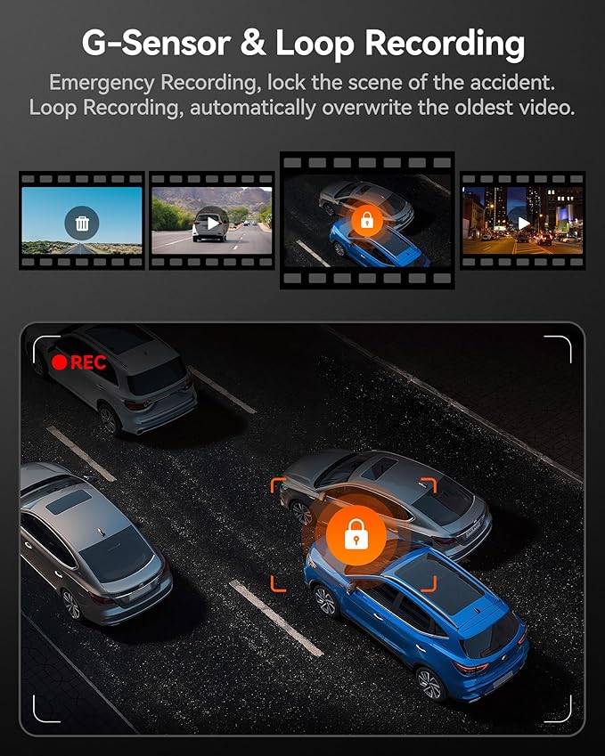 WOLFBOX i07 3 Channel Dash Cam Built-in WiFi GPS, 4K Dash Camera Front and Inside, 1440P+1080P+1080P Triple Car Camera with 3