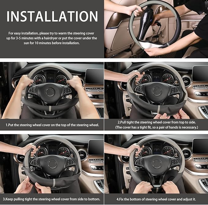 COFIT Breathable Car Steering Wheel Cover 16 inch Auto Universal Leather Wrap Non-Slip Steeringwheel Protector Automotive Int