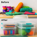 IRIS USA 6 Qt. Craft Storage Bins with Lids, 3-Pack, |Made in USA|, Clip Box, Small Plastic Sensory Bin Tote Organizer Contai
