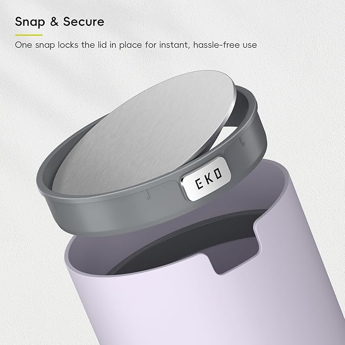 EKO Fandy 0.58 Gal/2.2L Mini Trash Can with Lid, Swing-Top Desktop Trash Can for Bathroom, Countertop, Vanity, Desk or Office, Small Garbage Bin (Lavender)