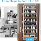 Yecaye 8 Tier Over the Door Shoe Organizer of Deep 16 Compartments, 50lbs Load Shoe Rack for Door in Oxford Holds 16-24 Pairs