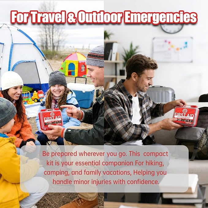 Mini First Aid Kit - 135 Piece HardCase First Aid Box for Home, Car, Travel, Camping, Hiking, Truck, Sports, Office, Vehicle 