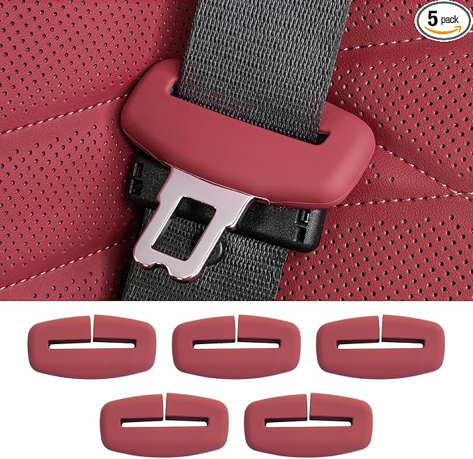 5pcs Car Seat Belt Buckler Cover, Silicon Anti-Scratch Seatbelt Buckler Protector Silencer Clip Holster for BMW Accessories, Car Interior Accessories for Men and Women (5pcs Red)