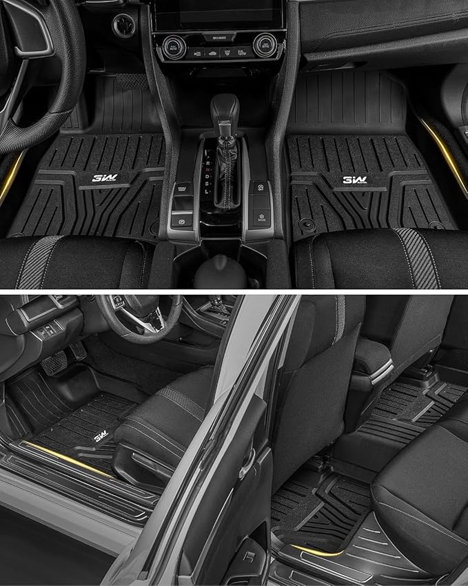 3W Floor Mats & Cargo Liner Fit for 2026 2025-2022 Honda Civic Sedan (Not Fit Hybrid/Manual/Hatchback), TPE Custom Fit Floor Liner and Trunk Full Set Car Mats