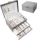 TOFUNTOY Jewelry Organizer Box, Large Jewelry Boxes for Women, 3-Layer Jewelry Holder Organizer for Necklace Earrings Rings B