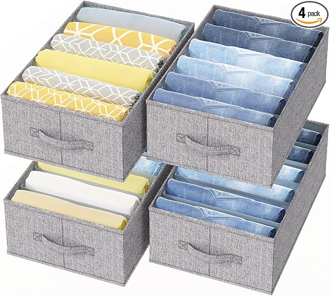 Fixwal 4pcs Wardrobe Clothes Organizer with Board Closet Organizers and Storage 6 Grids Divider Organizers Compartment Storag