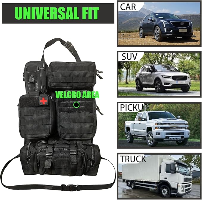 7 PACK Tactical Car Seat Back Organizer With 5 Detachable Pouches Upgrade Tactical Molle Vehicle Panel Organizer Universal fits for Most of Car Truck Ford Jeep Vehicle
