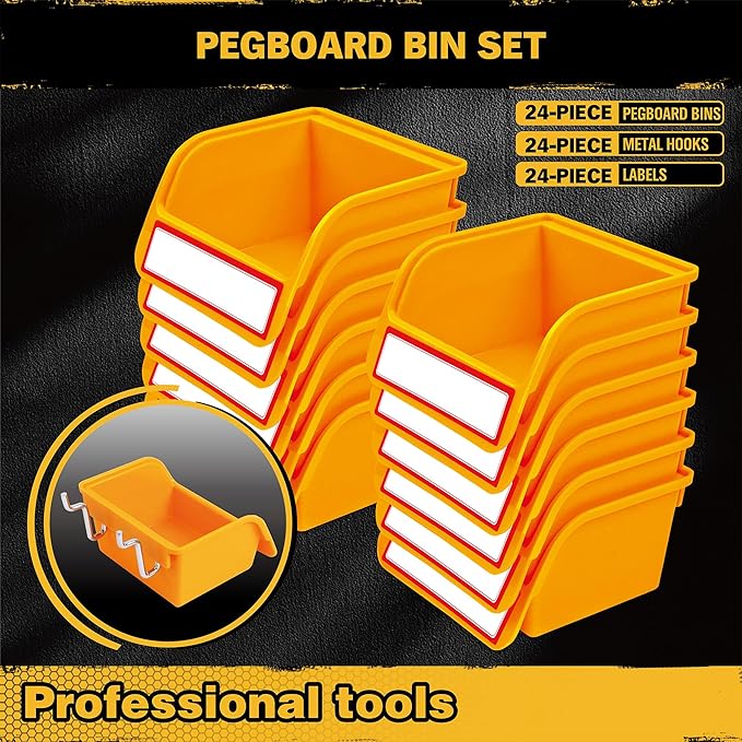 ELEAD Pegboard Bins Organizer Set 24-Pack - Durable Storage Tray for Screws, Nuts, Bolts, Hardware, Crafts, Accessories | Fit