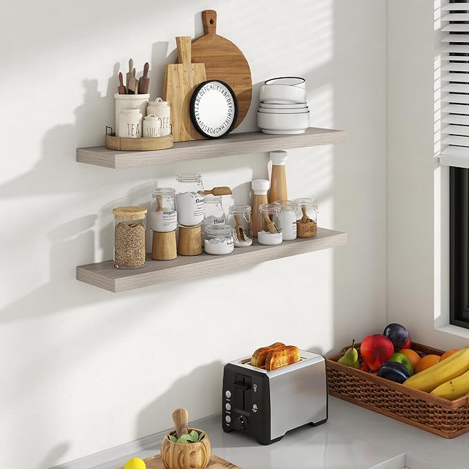 36 Inch Floating Shelves, 8 Inch Deep Floating Shelves for Wall, Hanging Shelf with Invisible Brackets, Deep Shelves for Bath