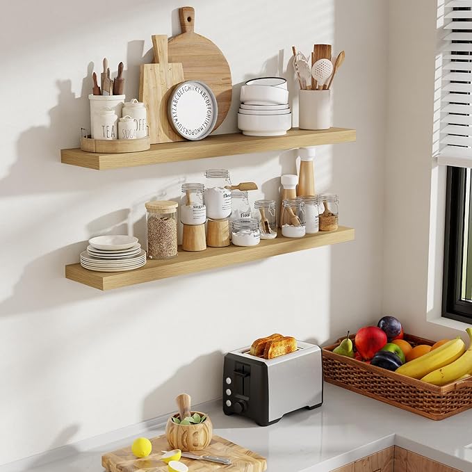 40 Inch Floating Shelves, 8 Inch Deep Floating Shelves for Wall, Hanging Shelf with Invisible Brackets, Deep Shelves for Bath