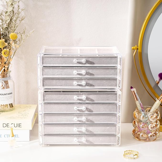 ProCase Earring Holder Organizer Jewelry Box with 8 Drawers, Acrylic Clear Earring Case with Adjustable Velvet Trays for Wome