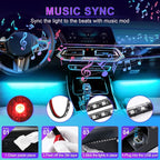 LivTee Smart Car Interior Lights, RGB LED Accent Lights with App Control, Music Mode, DIY Mode, 2-Line Design, Charger Included, Car Accessories for Women