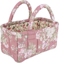 Small Storage Basket Organizer, Mini Fabric Floral Storage Baskets with Handle, Quilted Portable Collapsible Storage (D)