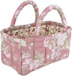 Small Storage Basket Organizer, Mini Fabric Floral Storage Baskets with Handle, Quilted Portable Collapsible Storage (D)