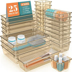 WOWBOX 25 PCS Plastic Drawer Organizer Set, 4 Sizes Desk Drawer Divider Organizers and Storage Bins for Makeup, Jewelry, Gadg