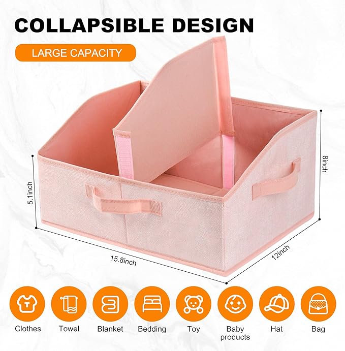 Closet Storage Bins 6 Pack, Large Closet Organizer Baskets with Divider & Handles,Trapezoid Fabric Shelf Organizers, Collapsi