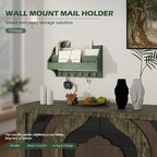 Rebee Vision Pine Wood Key Holder Wall Mount - Rustic 3-Tire Mail Holder for Wall with Sturdy Key Hooks - Multifunctional Mai