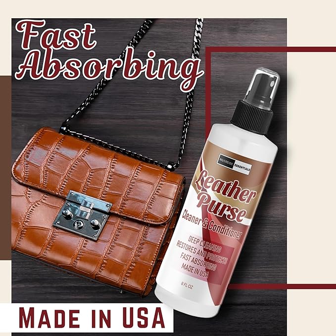 8oz Leather Purse Cleaner & Conditioner – 3-in-1 Spray for Handbags, Designer Bags & Luxury Purses – Deodorizes, Cleans, Cond