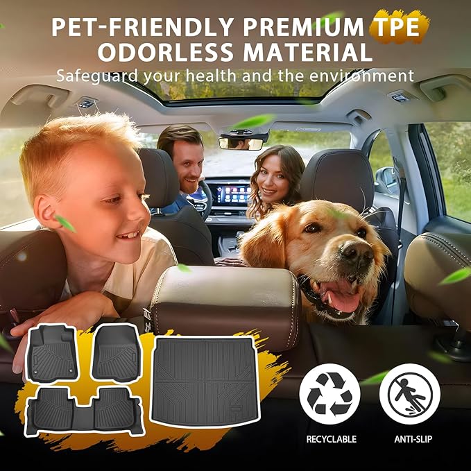 Powerty Floor Mat & Cargo Liner for Honda CRV 2023-2025 2026 (Include Hybrid), All Weather TPE Custom 1st & 2nd Row Floor Liner and Trunk (Upper Positon) Full Set Car Liners, Black