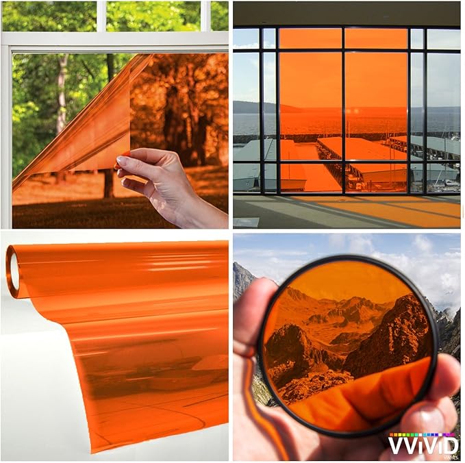 VViViD Transparent Colorful Vinyl Window Tinting Sheets (10ft x 4.9ft, Orange)