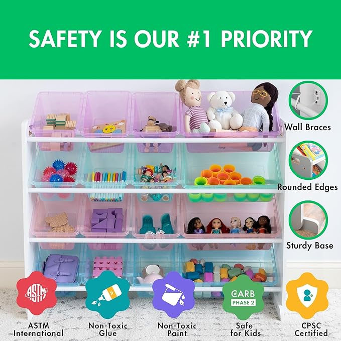 Humble Crew Toy Storage Organizer with 16 Removable Storage Bins for Kids Playroom, 4-Tier Toddler Toy Organization and Stora
