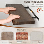 Floating Shelves Set of 2, Solid Elm Wood Wall Shelves 32 Inch - Invisible Bracket Mount for Living Room, Bedroom, Kitchen, B