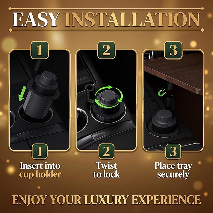 360° Rotating Wood Car Tray – Drive Thru Tray & Cup Holder Car Desk, Car Table Tray for Eating, Work & Travel – Adjustable Laptop Stand for Car – Portable Car Table for Vehicles & RV