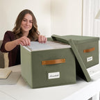 ZICOTO Decorative File Organizer Box Set of 2 - Collapsible Linen Filing Cabinets w/Handles Are Perfect to Store all Your Doc