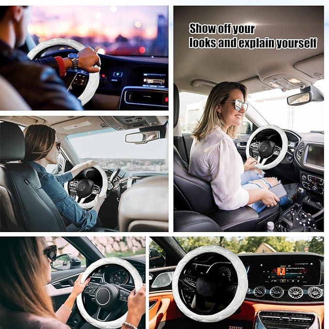 SuperKaKa Steering Wheel Cover, Auto Cute PU Diamond Bling Breathable Soft Comfort Leather Car Interior Accessories Sparkly F