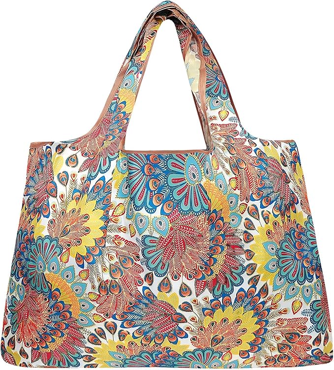 allydrew Large Foldable Tote Nylon Reusable Grocery Bags, 6 Pack