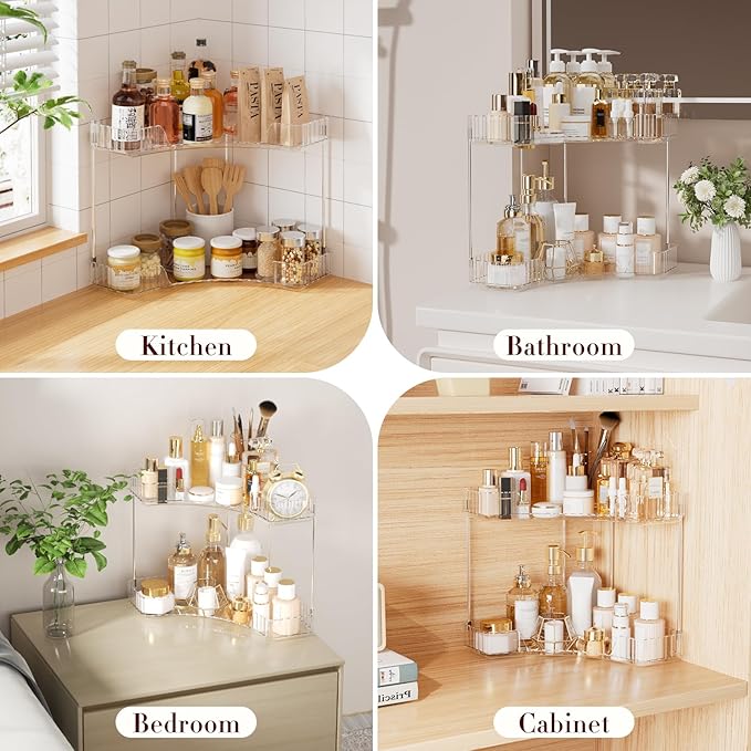 2-Tier Corner Bathroom Counter Organizer, Large Makeup Organizer For Vanity, Skincare Perfume Organizers For Women Or Men, Ex