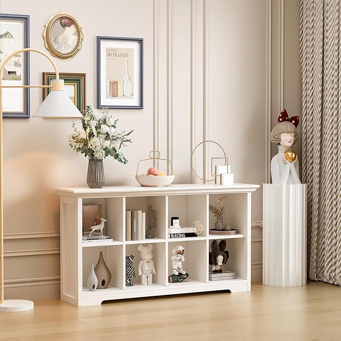 OSCHF Cube Shelf Bookcase with Base - Wooden 2 Tiers Floor Standing Low Storage Cabinet for Home and Office, 8-Cube Lattice B