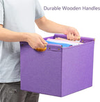 HOONEX Large Foldable Storage Bins, Linen Fabric, Pack of 2, Storage Baskets with Wooden Carry Handles and Sturdy Heavy Cardb