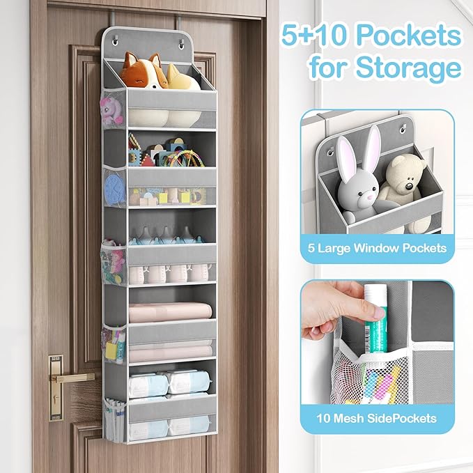 LAMU 5-Tier Over The Door Organizer Hanging, Swing - Proof Closet Behind Door Storage for Baby Clothes, Back of Door Organize