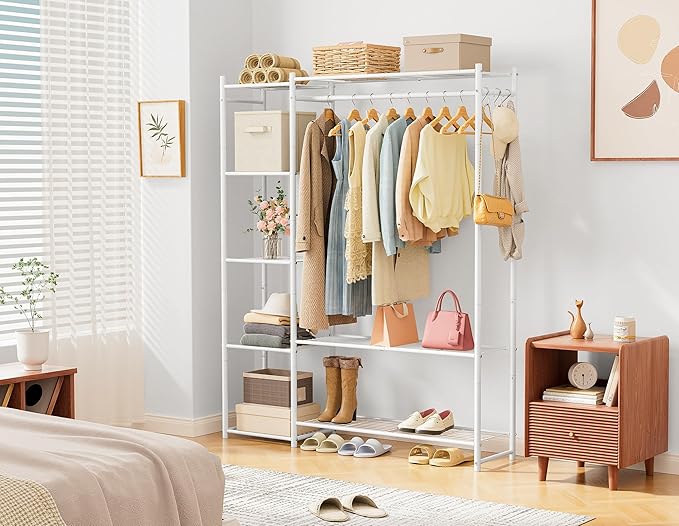 Wardrobe Closet,Portable Clothes Rack with 4 Tiers Shelves,Freestanding Closet Organizers and Storage System with Hanging Rod