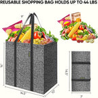 BALEINE 4 PK Grocery Bags Reusable Shopping Bags with Reinforced Bottom, Heavy Duty Foldable Tote Bags (Grey)