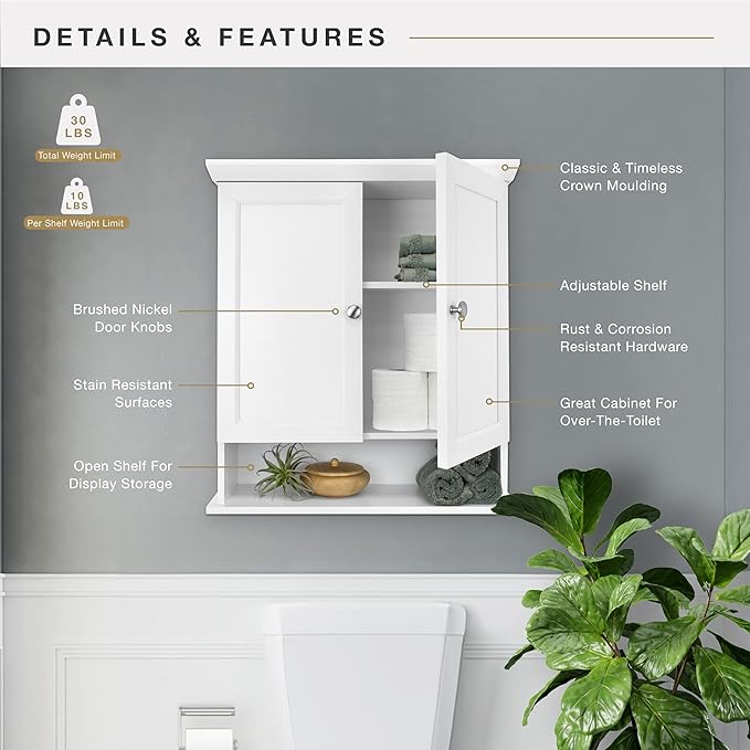 MCS 23x26 White Medicine Cabinet Organizer, Wall Mounted Bathroom Cabinet for Over-The-Toilet Storage, Bathroom Furniture & R